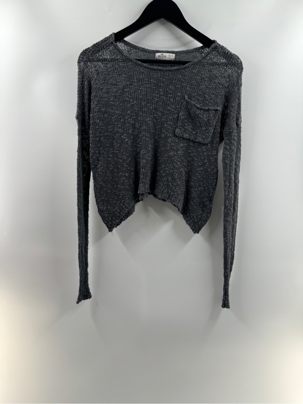 Hollister Charcoal Gray Oversized Cropped Knit Sweater – Women's XS/S